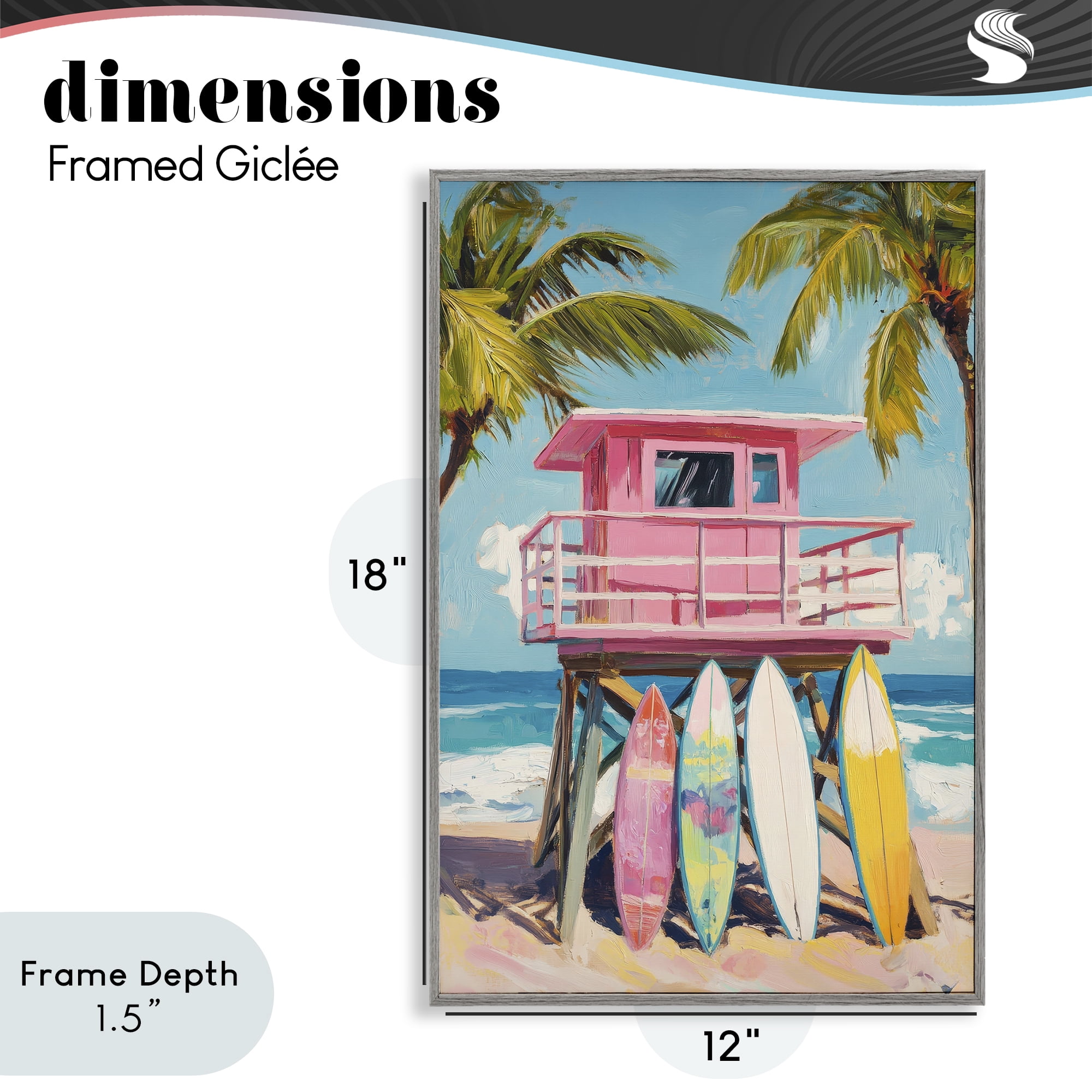 Stupell Industries High Pink Surf Shack Gray Framed Giclee Art, design by Petal Prints Design