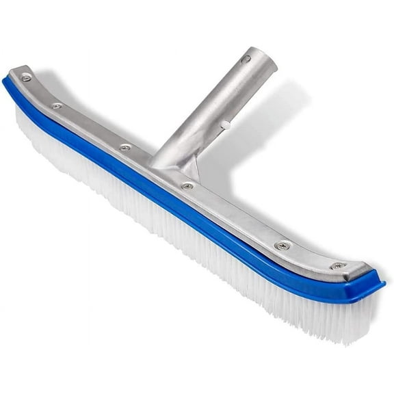 18" Swimming Pool Wall & Tile Brush - Heavy Duty Vinyl Polished Aluminum Back - Cleans Walls, Tiles, and Floors with Nylon Bristles Brush Head and EZ Clips (Pole not Included)