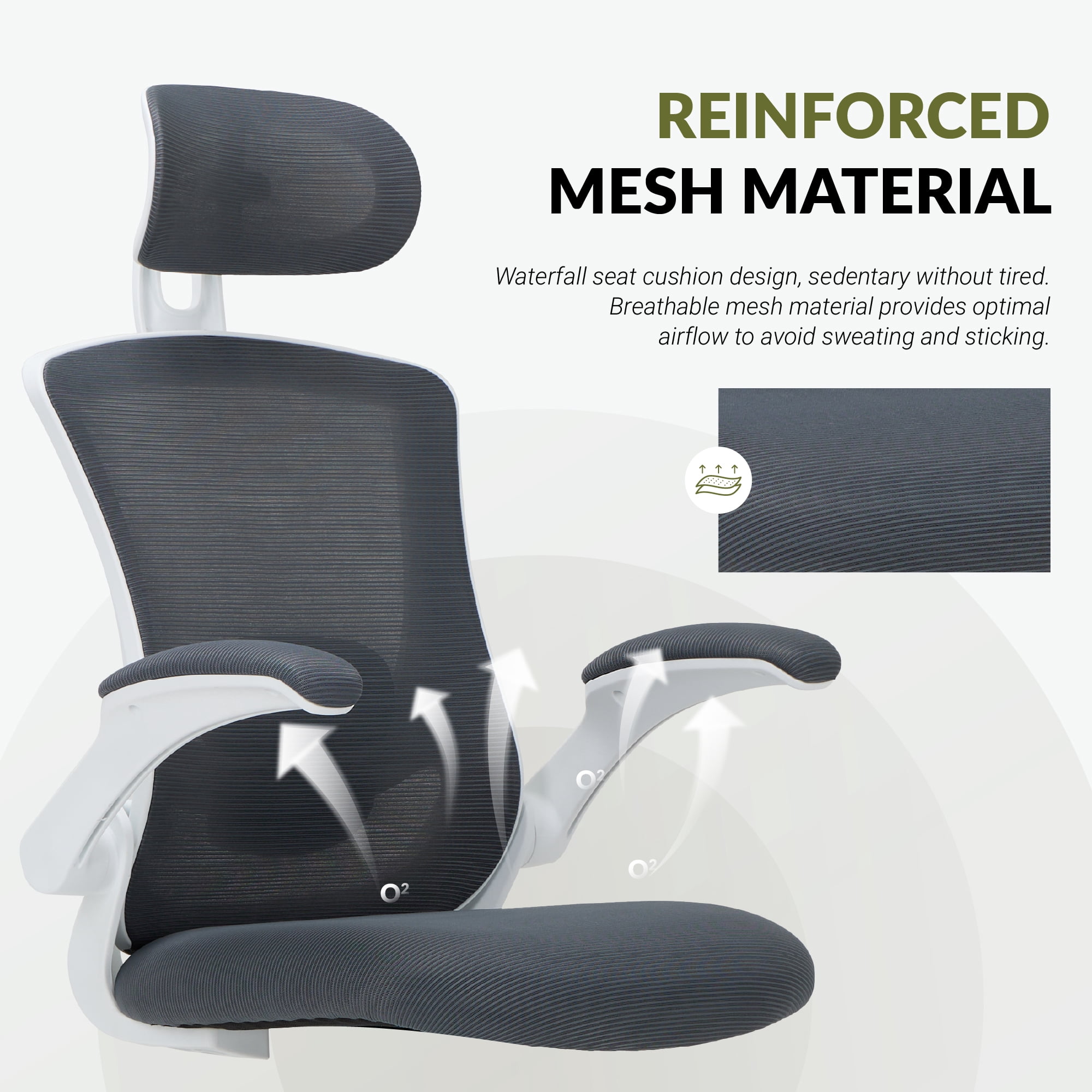 AFO High Back Ergonomic Office Chair, Adjustable Lumbar Support & Headrest Mesh Desk Chair with Flip-Up Arms, 275lbs Heavy Duty Metal Base Computer Task Chair for Home Office, Gray