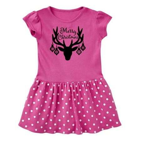 

Inktastic Merry Christmas Reindeer Antlers with Ornaments Gift Toddler Girl Dress