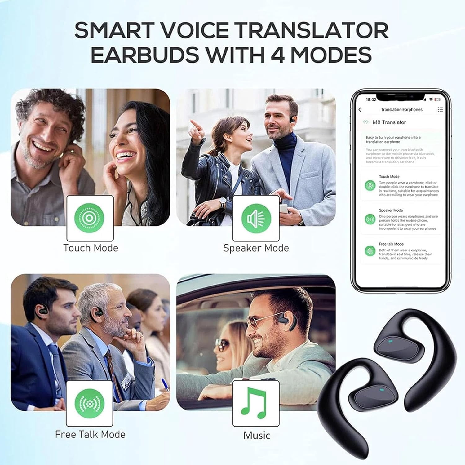 2026 New Translation Earbuds, 144 Languages Real-Time Two-Way AI Translator, Bluetooth Wireless Earphones for Travel, Business, Calls & Music, Open-Ear Comfort