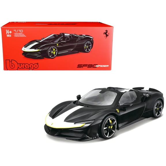 Ferrari SF90 Spider Assetto Fiorano Black Metallic with White Stripes "Signature Series" 1/18 Diecast Model Car by Bburago