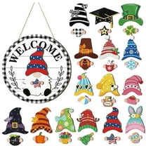 Uminens Interchangeable Wooden Gnome Decor Holiday Seasonal Gnome Decorations with Magnet Pieces and Detachable Hats Changeable Welcome Sign for Home