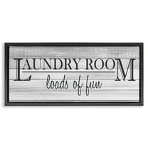Stupell Industries Fun Laundry Room Funny Bathroom Typography Painting Black Floater Framed Canvas Art Print Wall Art, 25 x 11