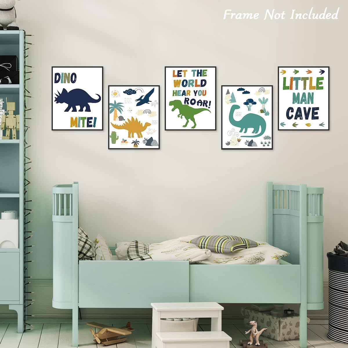 Dinosaur Nursery Wall Decor, Cartoon Dinosaur Room Decor for Teen Boys Quote Wall Art Canvas Print for Bathroom, 8×10 in Unframed