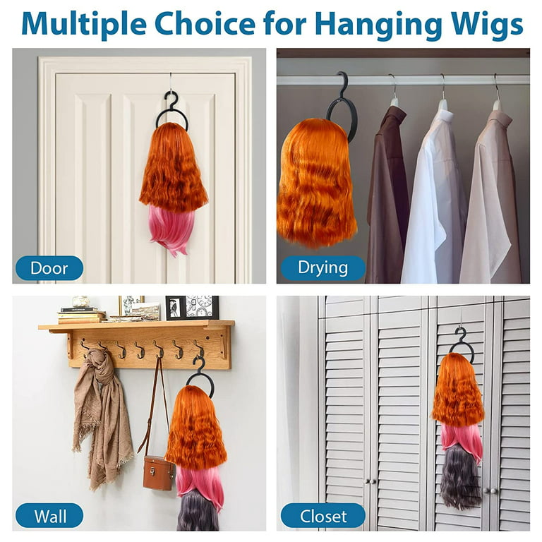 Hanging Wig Stand, Premium Wig Hanger for Multiple Wigs for Display,  Storage, Styling, Portable Wig Stands Keep the Wig in Shape & Perfect, 3  Pack 