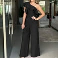 thumbnail image 2 of WREESH Womens Business Casual Jumpsuit Fashion Selvedge Single Shoulder Zipper Sleeve Solid Long Jumpsuit Black, 2 of 6