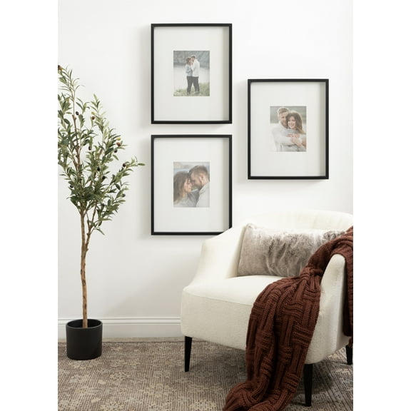 Kate and Laurel Gibson Modern Wall Picture Frame Set of 3, 16x20 matted to 8x10, Black, Three-Piece Frame Set for Gallery Wall Frame Set in Living Room Wall Décor
