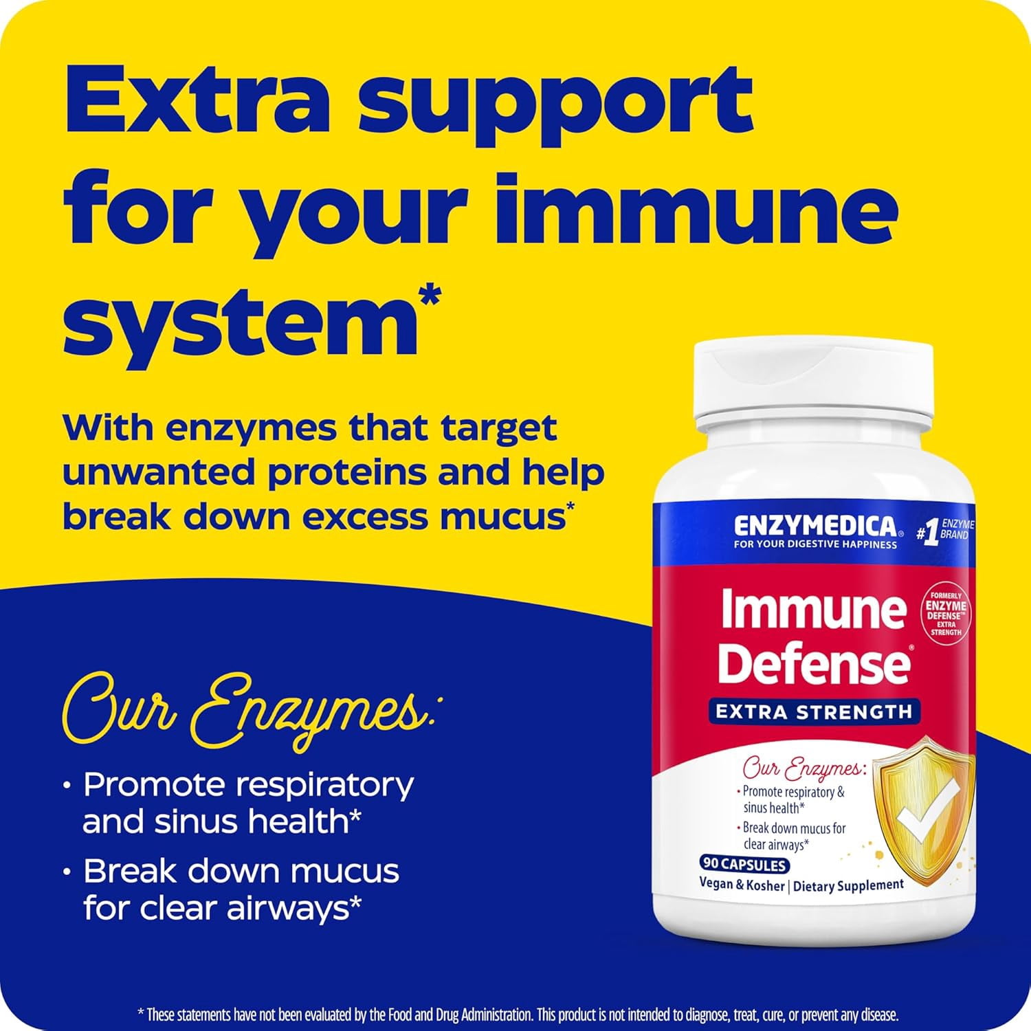 Enzymedica Immune Defense, Extra Strength, Proteolytic Enzymes for Twice the Immune Support, 90 Count