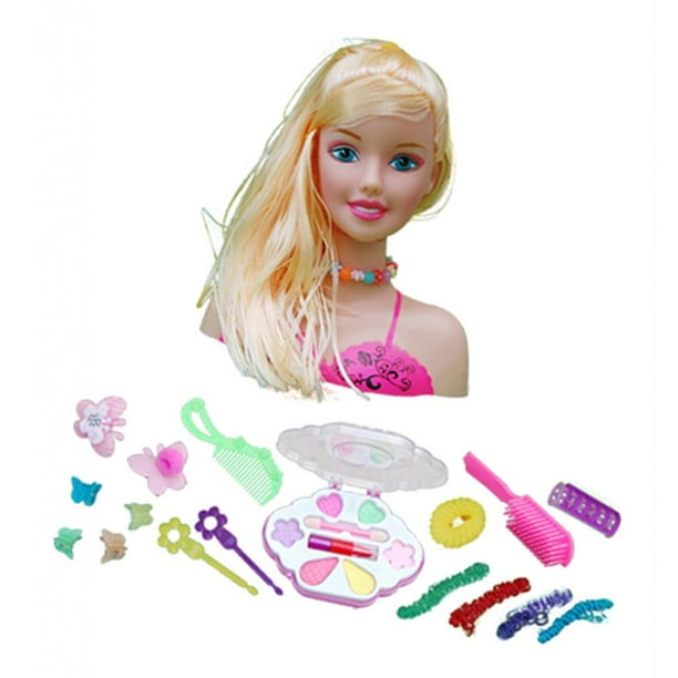Makeup Pretend Playset for Children 17Pcs Hairdressing Styling Head Doll  Makeup Toy Educational Toy Gift for Kids Girls 