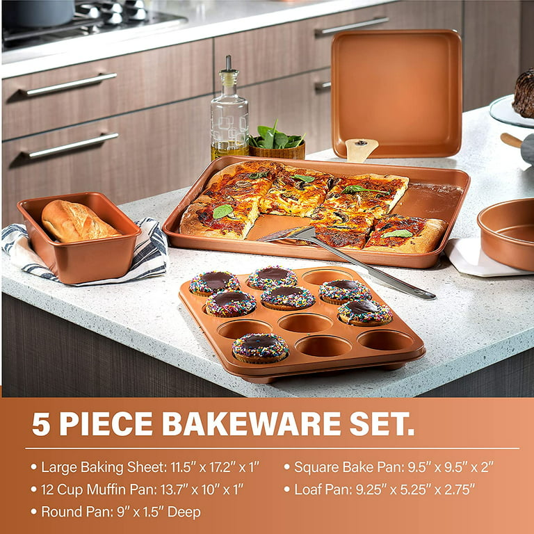 Gotham Steel Cookware + Bakeware Set with Nonstick Durable Ceramic Copper Coating – Includes Skillets , Stock Pots , Deep Square Fry Basket