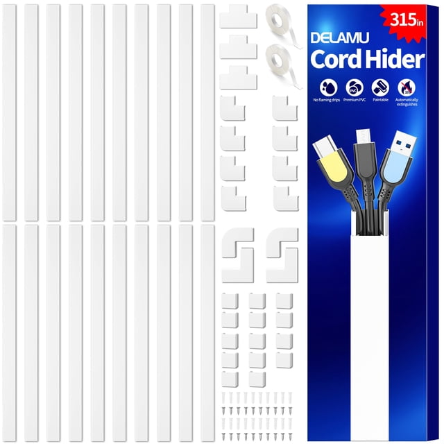 Ocultacables Delamu 315 pulgadas, gestión de cables blanco PVC
