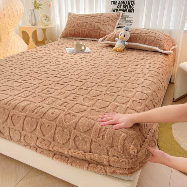 Sábana ajustable de terciopelo Winter Tower, sábana individual de terciopelo coral grueso antideslizante, funda protectora de colchón Simmons, juego de tres piezas