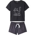 thumbnail image 1 of Pyjama d'Été pour Femmes 2 Pcs Mignon Chat Ensemble de Nuit, Noir, 1 of 5