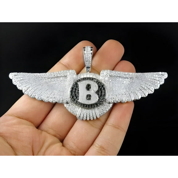 Ramji Jewels 3Ct Moissanite Natural Round Cut Flying Bentley B Pendant 14K White Gold Plated