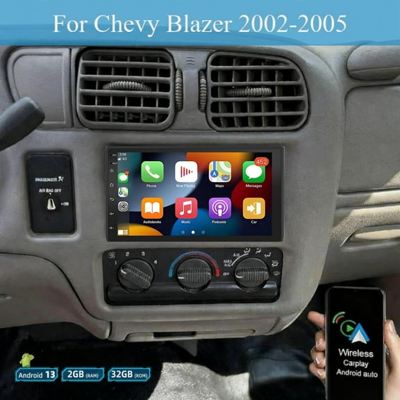 Molaner Android 13 2 32G Car Stereo for Chevy Blazer 2002-2005, Fit for Carplay Android Auto 7 inch Touch Screen WiFi Bluetooth GPS FM