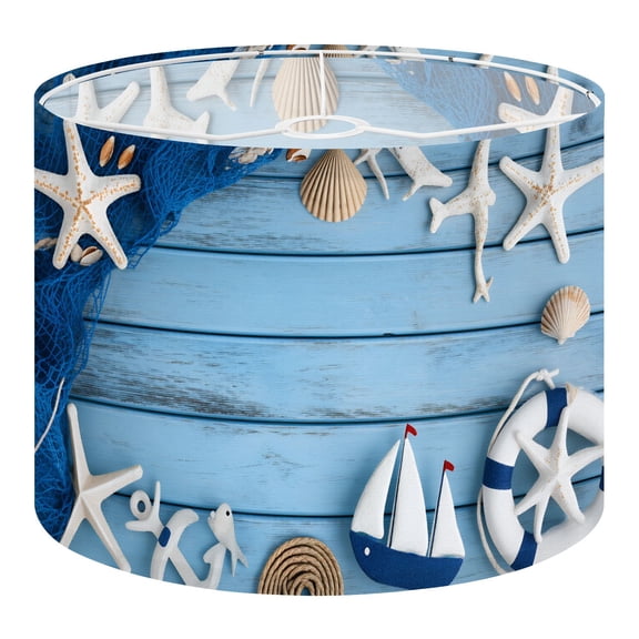 Coastal Linen Drum Lampshades Summer Nautical Seashells Sailboat Rope 13"x13"x10" Light Shade for Table Lamps Floor Lamp Shades Lampshade Replacement Assembly Required