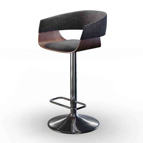 Simpli Home Lowell 25–33 inch Seat Height Mid Century Modern Adjustable Swivel Bar Stool in Charcoal Grey Linen Look Fabric