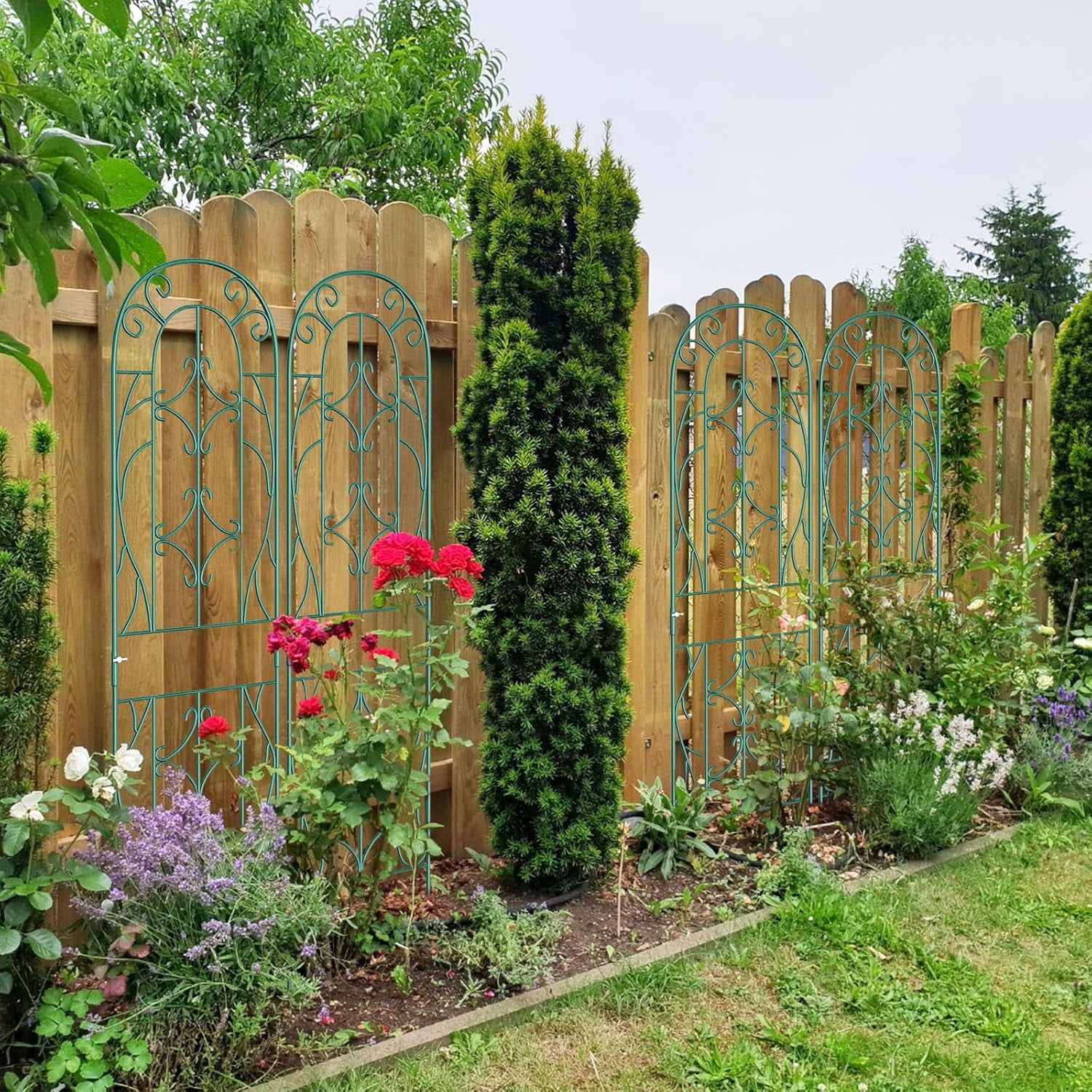 FICISOG 4 Pack 59x16in Metal Garden Trellis for Climbing Plants,Green Large Trellis for Climbing Plants Outdoor, Roses, Vegetables Vines Flowers Support, Large Decorative Outdoor Trellis