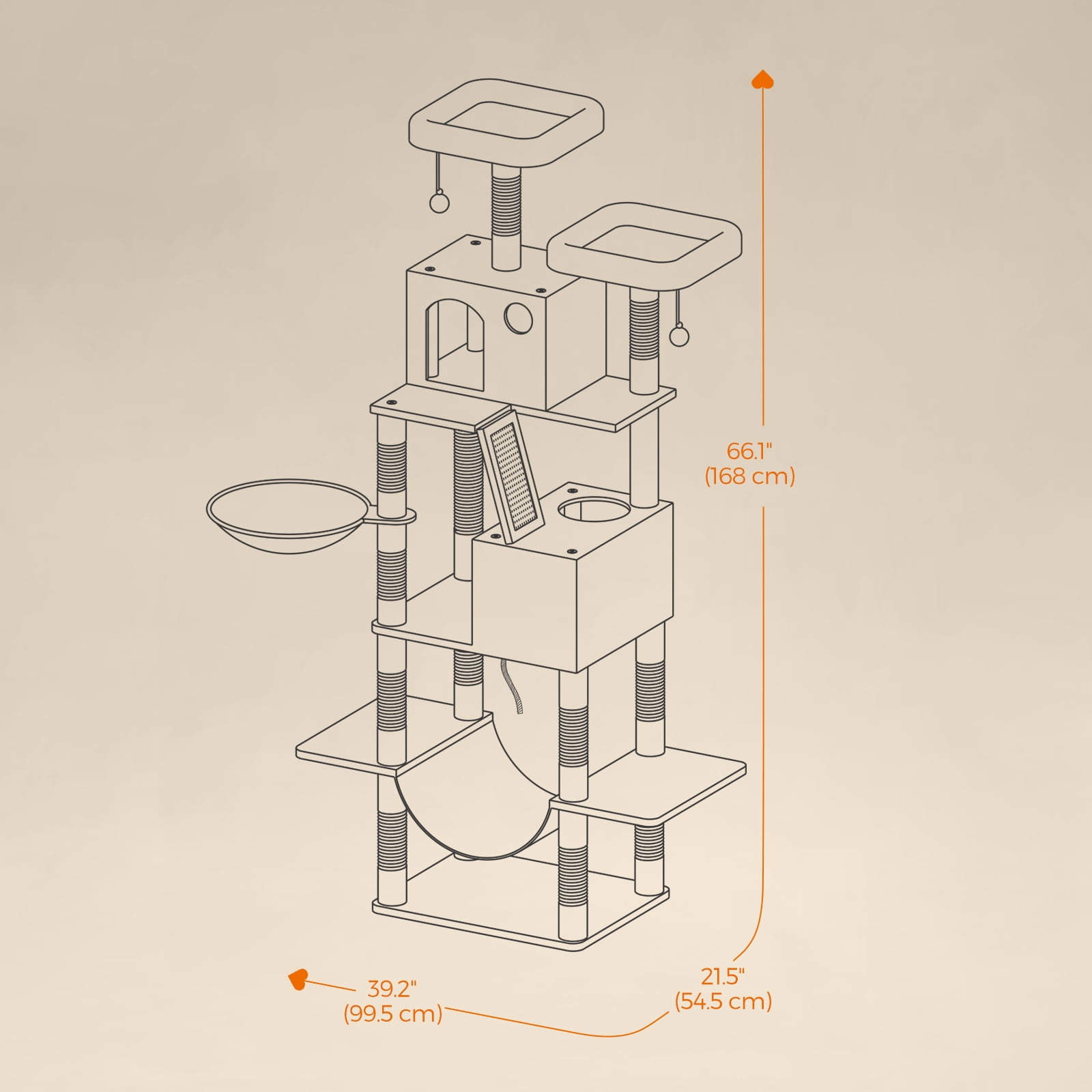 LEDREM Multi-Level Cat Tree Tower with 13 Scratching Posts, 2 Perches & Caves, Hammock, Basket & Pompoms - Plush Indoor Cat Condo, Jelly Pink