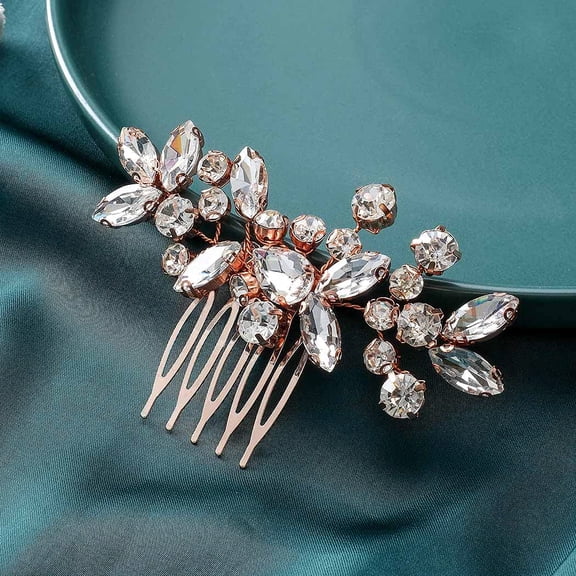 Crystal Bride Wedding Hair Comb Hair Accessories with Rhinestone Bridal Side Combs for Women and Girls (B Gold)