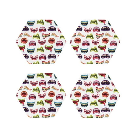 

Drink Coasters Set of 4 Funny mouth Leather Coasters for Coffee Table Protector Heat Resistant Cute Coasters for Home Decor Housewarming Gifts Bar Kitchen 4 Inch Hexagon