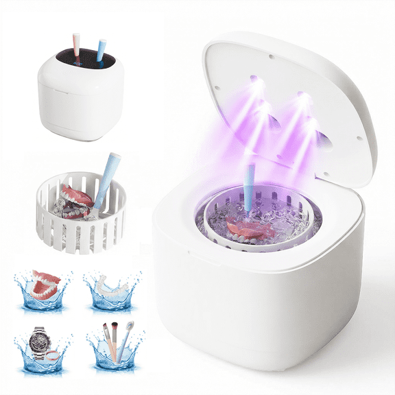 Ultrasonic Retainer Cleaner, 45kHz Portable Dental Cleaner Machine for Aligners, Night Guards & Dentures, Removes Odor & Buildup, 3 Modes Timer, 6.8oz