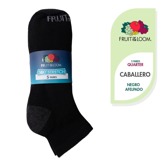 Calcetas Fruit Of The Loom para Hombre, Quarter Afelpado y Anatómico 5 Pares Negro Unitalla
