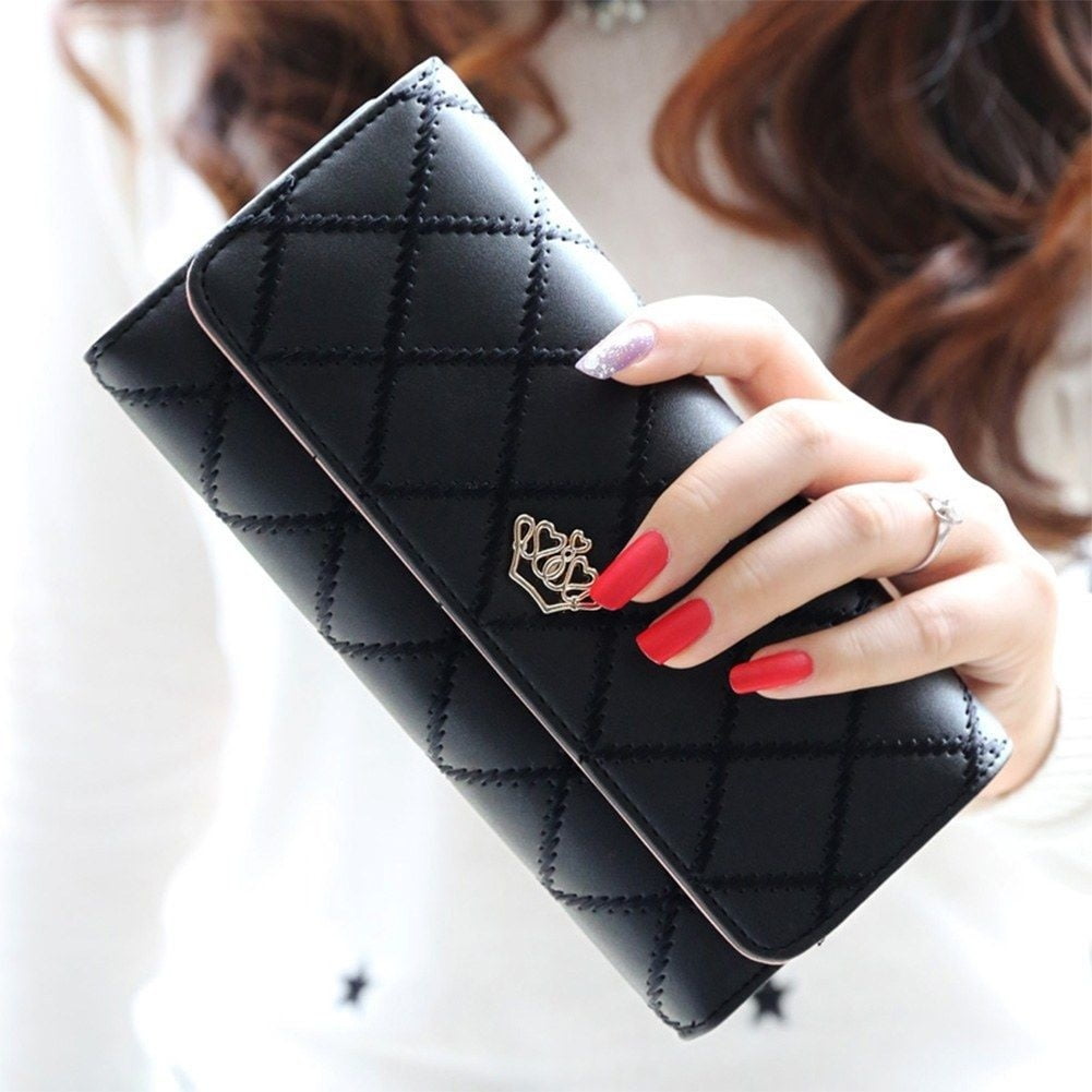 New Multi-Function Women Faux Leather Zipper Clutch Long Wallet Wristlet Bag S