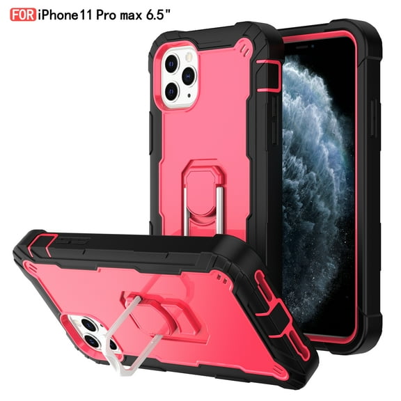 iPhone 11 Pro Max Case - Heavy Duty Hybrid Rugged Dual Layer Protective Shockproof Kickstand Cover with Ring Holder for Apple iPhone 11 Pro Max 6.5", C