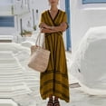 thumbnail image 5 of asdoklhq Summer Elegant Dresses for Women Quinceanera Dresses Women V Neck Short Sleeve Wrap Front Flared Striped Maxi Dress Khaki S, 5 of 6