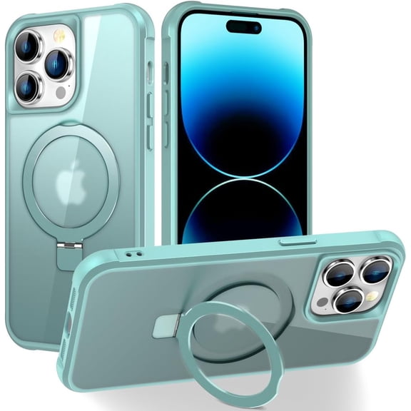 MYKOMI Magnetic Compatible with iPhone 14 Pro Max Case with Stand [Military Grade Drop Tested][Compatible with Magnet] Ring Translucent Slim Hard Back Soft Edge