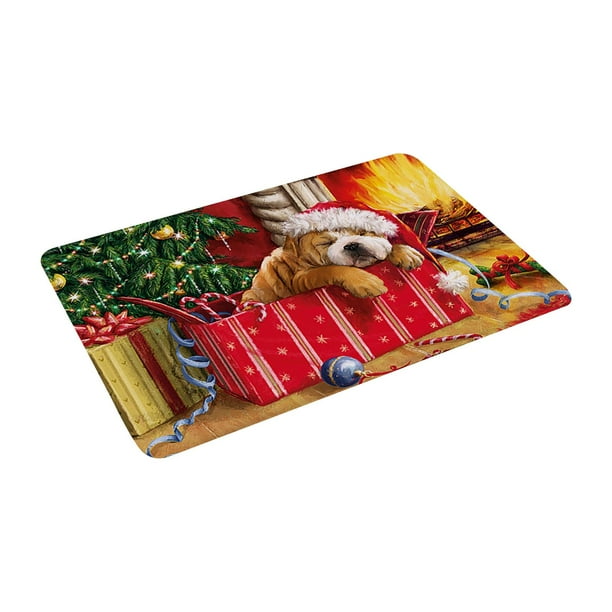 Alfombra navideña con diseño de Papá Noel y alce, antideslizante, de franela, absorbente, para puerta de entrada. K