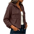 thumbnail image 3 of Women's Hooded Corduroy Jacket Button Down Drawstring Solid Color Long Sleeve Coat with Pockets Relaxed Fit Casual Fall Outerwear, 3 of 7