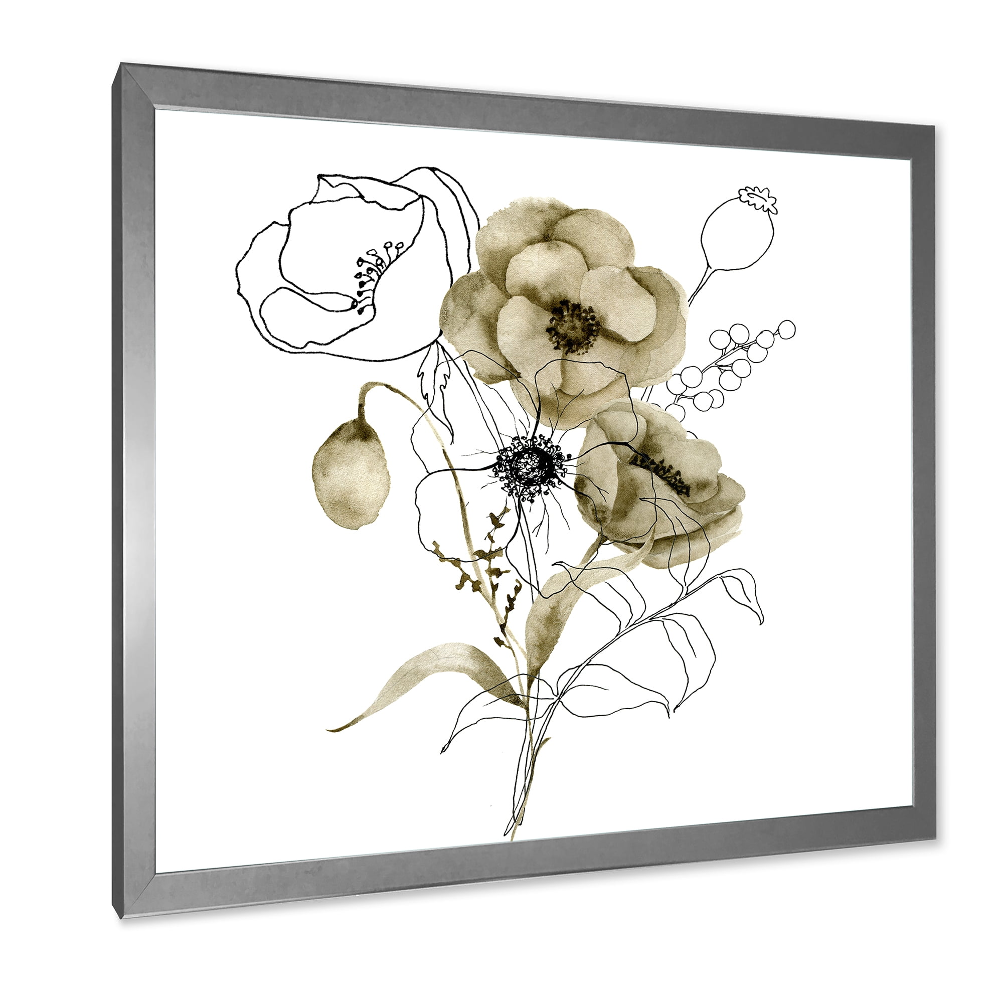 Designart 'Eucalyptus Branches With Anemone Bouquet Flower' Traditional Framed Art Print