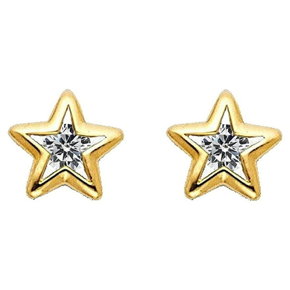 Precious Stars 14K Yellow Gold Cubic Zirconia Star Screwback Earring Studs