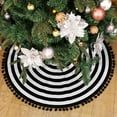 thumbnail image 2 of 23 Inch Black & White Christmas Tree Skirt, Annual Rings Tree Mat with Pom Poms for Xmas Tree Halloween Indoor Home Holiday Party Christmas Decorations, 2 of 9
