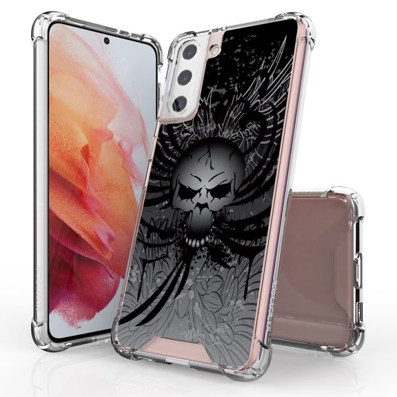 ANJ  Hybrid Slim Hard Back Cover Case Flexible Bumper for Samsung Galaxy S21 Plus - Winged Skull