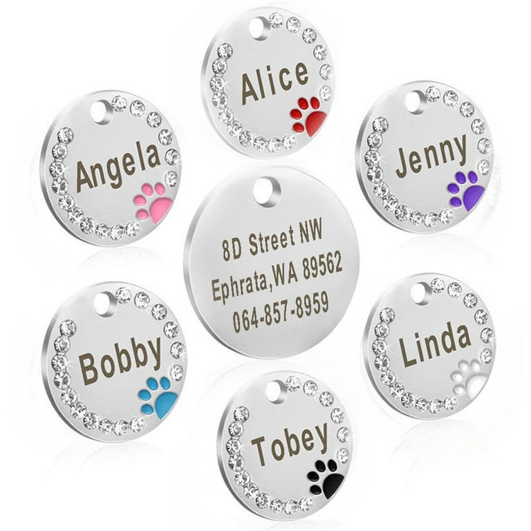 Papaba Pet Tag,25mm Metal Blank Dog Tag Paw Rhinestone Pet Cat ID