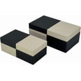 thumbnail image 6 of Vegan Leather Decorative Storage Boxes Large & Small Box w/Hinged Lid - Black & Tan Checkered Leather Design, 6 of 6