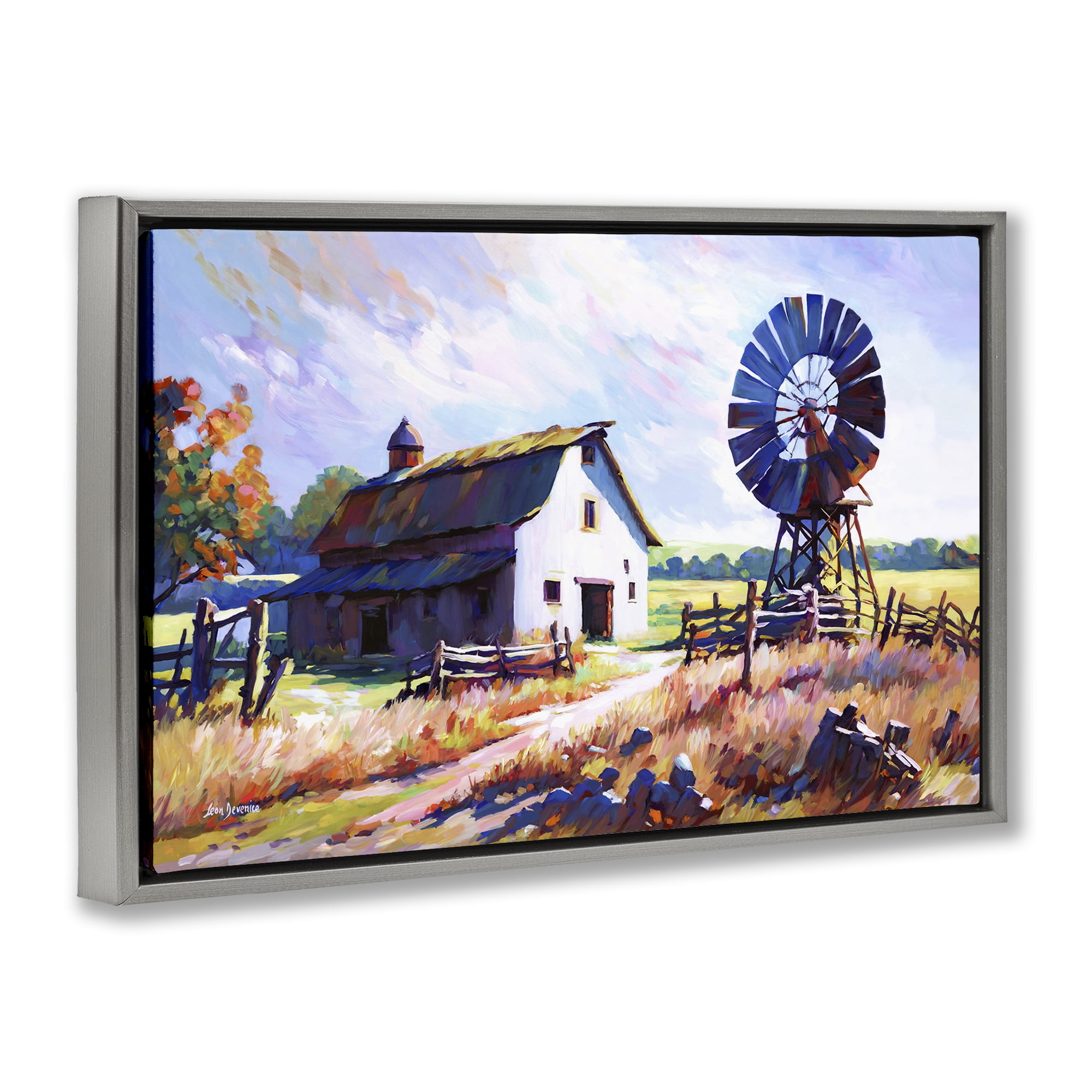 Stupell Industries Countryside Serenity Landscape Landscape Painting Gray Floater Framed Canvas Art Print Wall Art, 25 x 17
