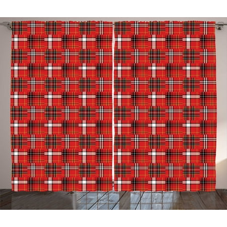 Red Plaid Curtains 2 Panels Set Traditional Tartan Pattern