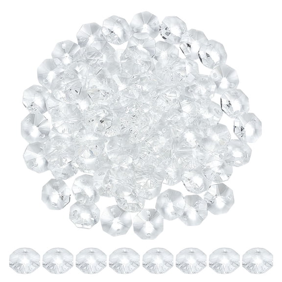 80Pcs Octagon Beads 2 Holes Clear Faceted Glass Sew on Rhinestones Chandelier Beads Suncatcher Bead