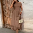 thumbnail image 6 of UoCefik Womens Summer Off Shoulder Sleeveless Midi Dress Cocktail A Line Flowy Wedding Guest Dresses with Pockets Coffee S, 6 of 8