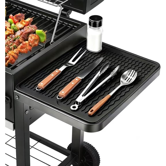 Silicone Grill Tool Mat - 16 x 12 inch Heat Resistant Pad for Flat Top Grill and Smoker Side Shelf, Black