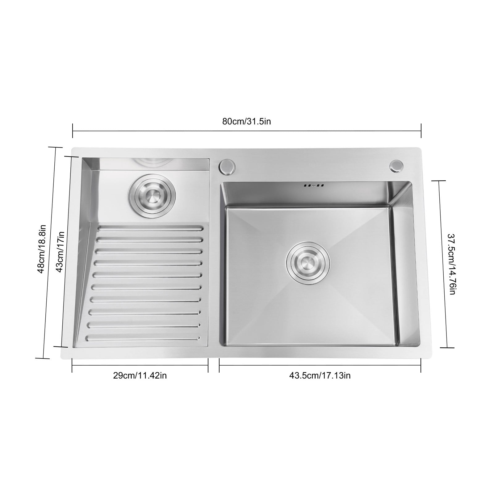 Laundry Sink Drop-in Stainless Steel Utility Sink Hand Wash Tub with Washboard