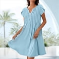 thumbnail image 2 of Vestido Tipo Túnica de Verano para Mujer, Corta, Cuello en V, Holgado, Informal, Plisado, , Azul , XXL, 2 of 5