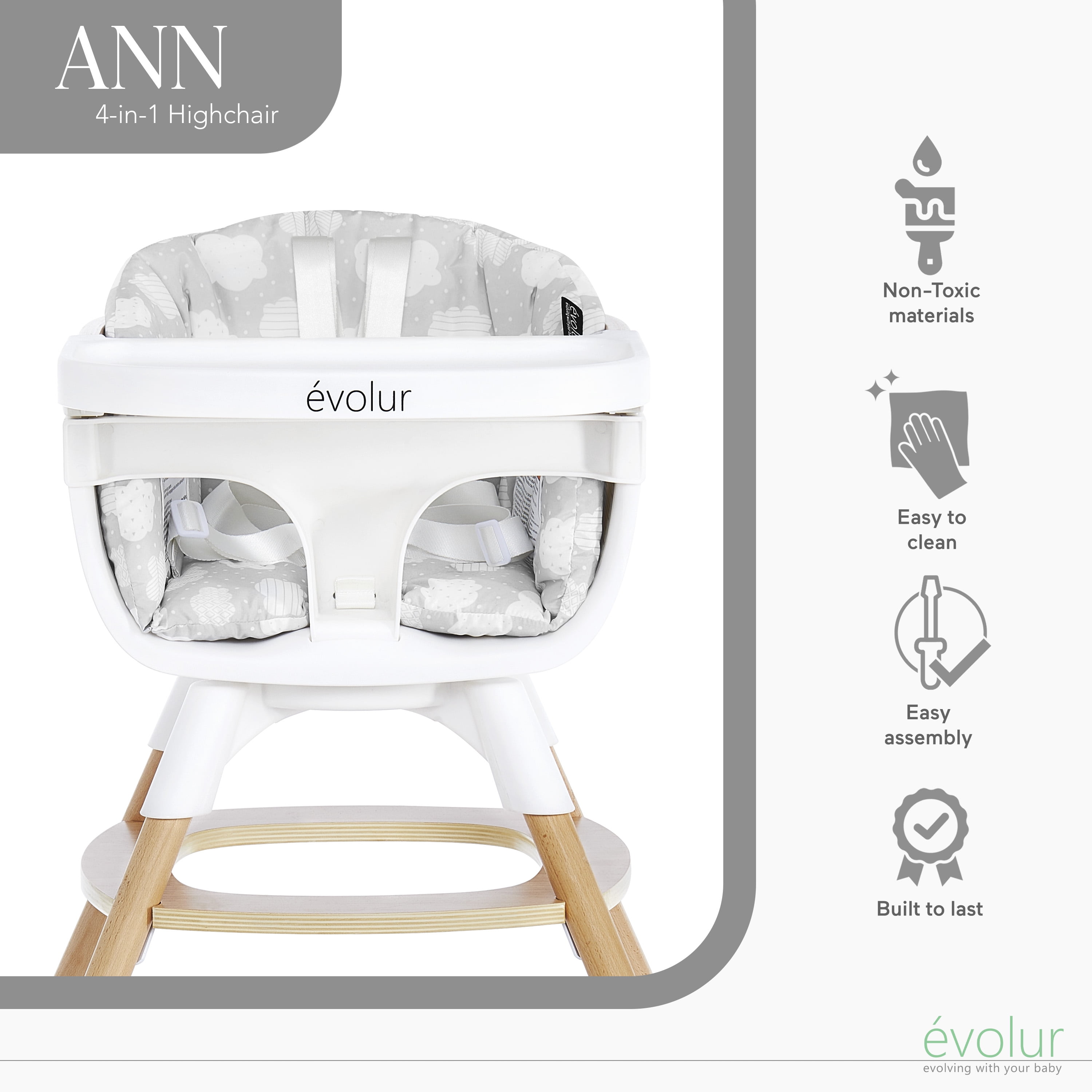 Evolur Ann Beechwood 4-in-1 Highchair