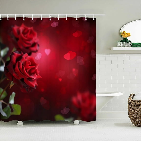 3D Red Rose Plants Flowers Bathroom Curtain Love ce Bath Curtain Waterproof Fabric Shower Curtains Decor 240X180 With