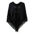 thumbnail image 4 of Summer Clearance Sale! Pitauce Cover Up for Women Solid Color Crochet Poncho Knitting Hooded Button Down Cape Asymmetric Tassel Hem Shawl Lace Up Versatile Wrap, 4 of 4